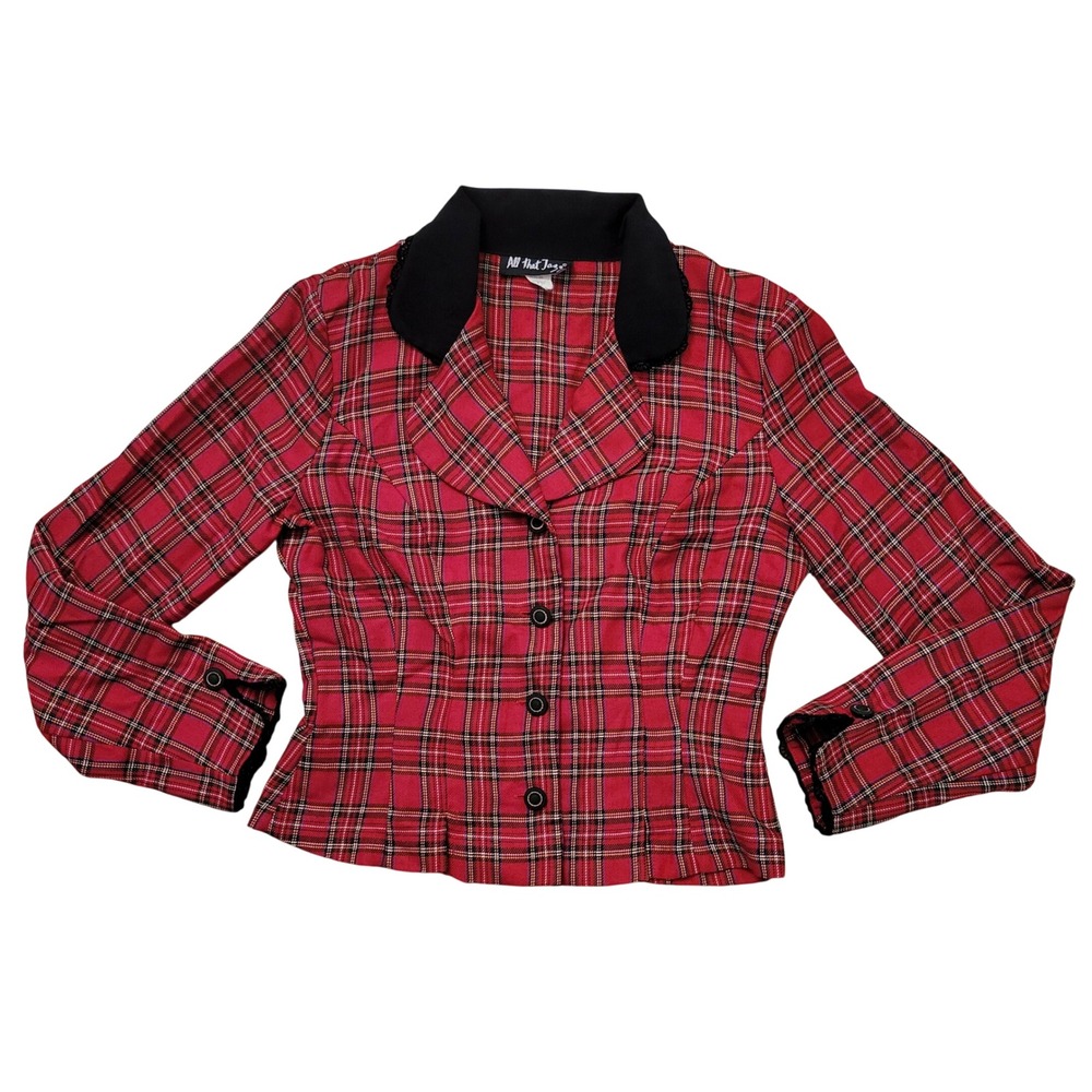 All That Jazz Red Plaid Blazer Jacket 9 10 Whimsigoth Twee Academia Preppy